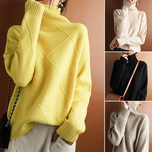 🔥💟 【Časově omezená sleva】2025 nový podzimní a zimní zesílený volný vnitřní pletený spodní triko s rolákem pro ženy