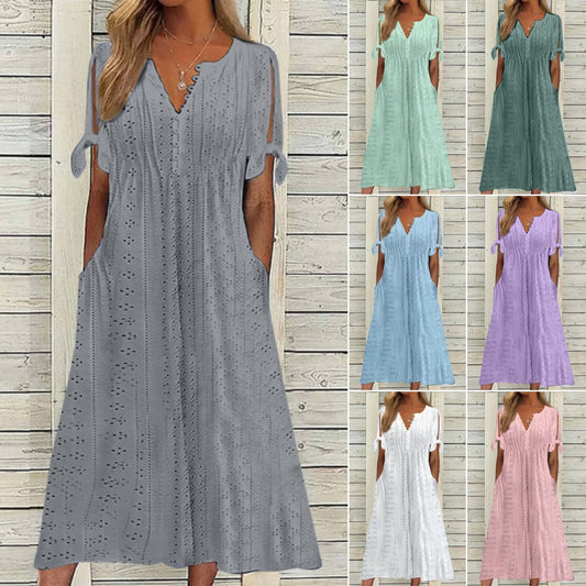 💋【🏆Best Seller】Prosta sukienka damska w dużym rozmiarze, o jednolitym kolorze, luźna i swobodna ✅️ Płatność przy odbiorze