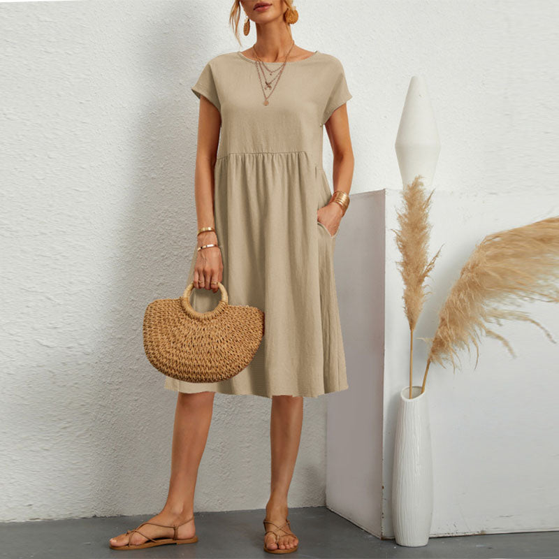 🌈💃【Sleva 50 %】【S–2XL】😍 Letní dámské šaty ve větších velikostech, volný OL styl, áčkový střih, kulatý výstřih