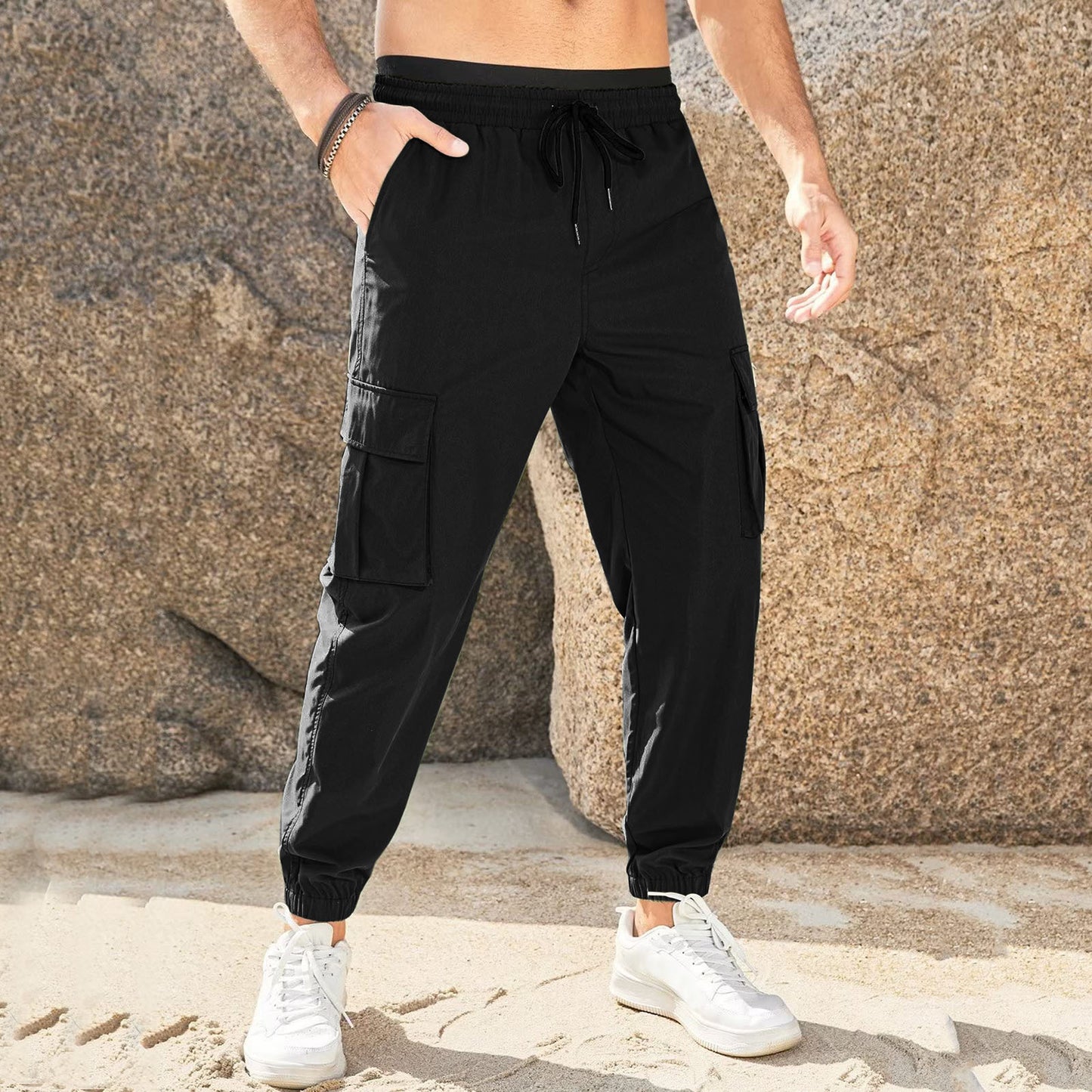 🌄👖【Sleva 50 % 🔥】【S–3XL】Pánské volnočasové pracovní kalhoty odolné proti opotřebení, ve větších velikostech, s elastickým pasem a šňůrkou