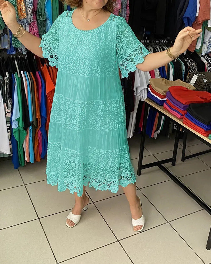 🌴🌈【50% sleva 🔥】【S-5XL】😍💋Letní dámské krátké šaty velikosti plus, ležérní splývavé šaty s potiskem a kulatým výstřihem.