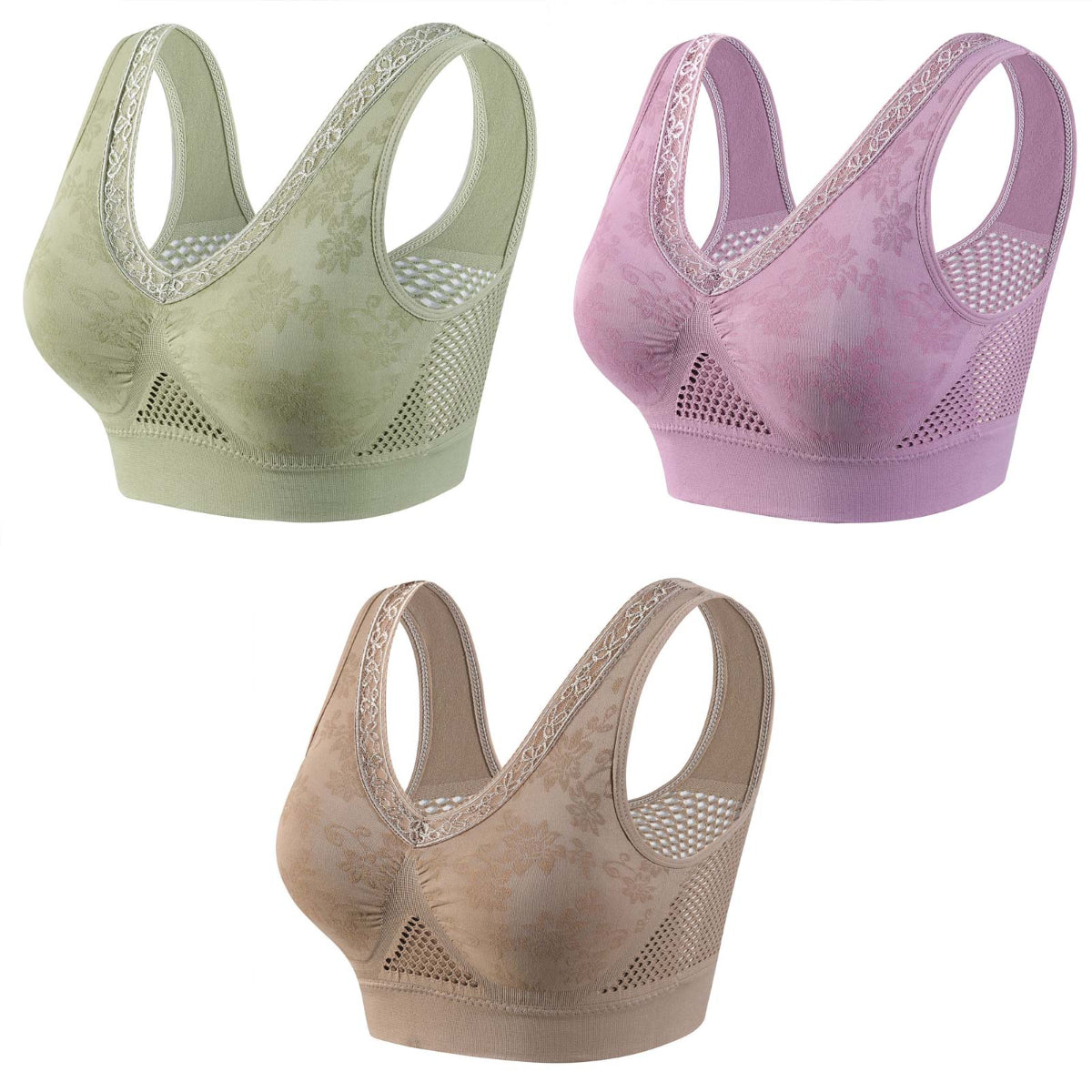😍❤️40-120 kg【Pakiranje od 3】✨ Ženski grudnjak s visokom potporom i čipkom bez žica