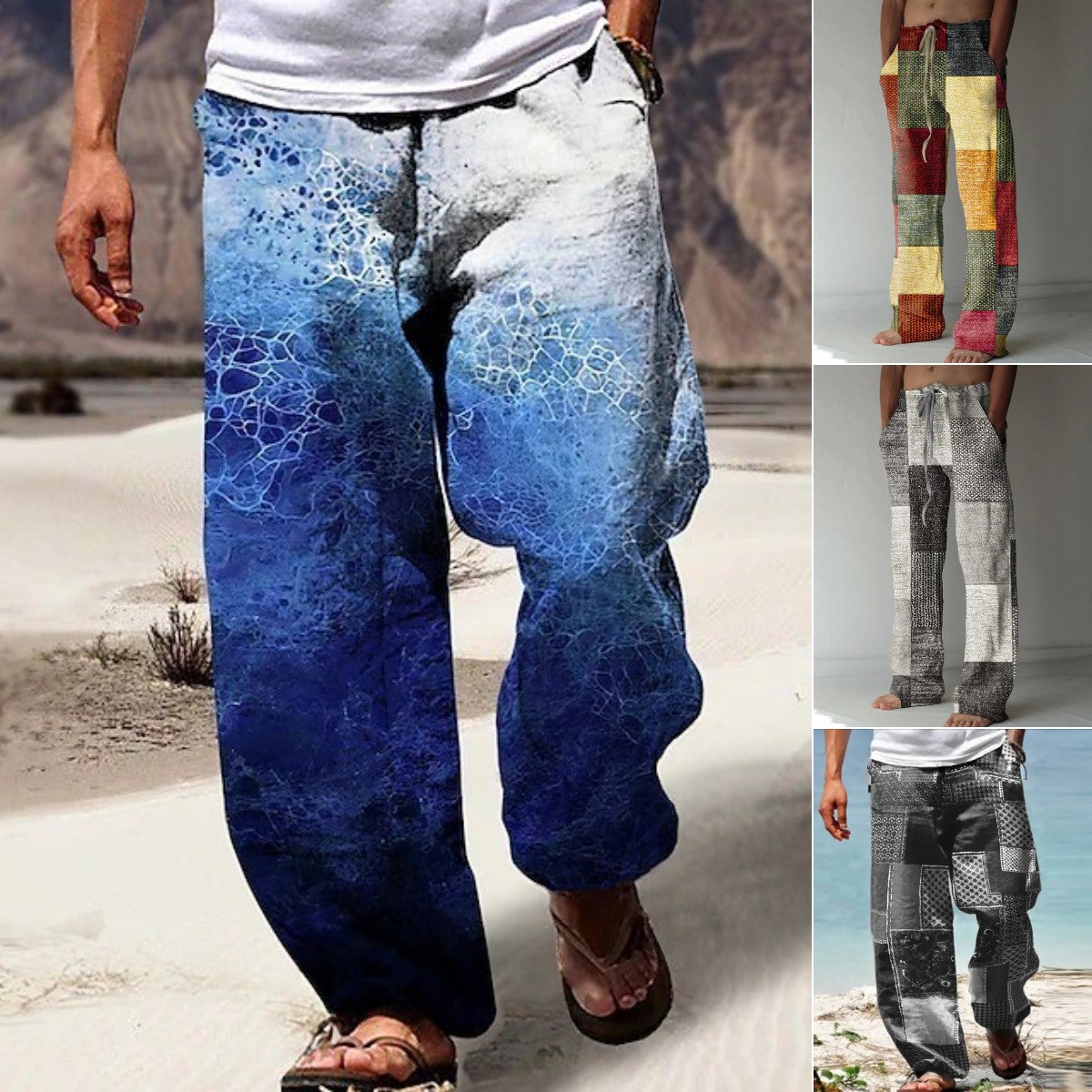 ✨👖【10 színben🌈】【S–6XL】😍 Laza, bő szabású boho stílusú férfi pamut-lenvászon nyári nadrág nagy méretekben