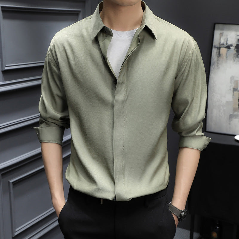 🆒👔【Sleva 50 % ✨】【S–2XL】Letní pánská košile z ledového hedvábí ve větších velikostech, s výstřihem do V, bez knoflíků