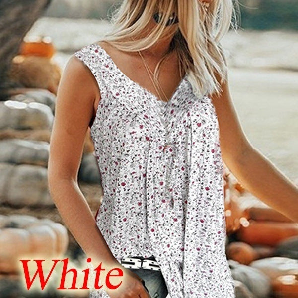 🎀【Sleva 50% ✨✨】【S–7XL】Dámský elegantní top bez rukávů s potiskem a výstřihem do V ve velkých velikostech