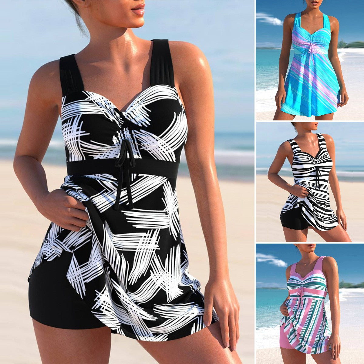 🌴🤽♀️49% sleva【S-5XL】Nové letní dámské pruhované plavky pro větší velikosti, užijte si volný čas na pláži