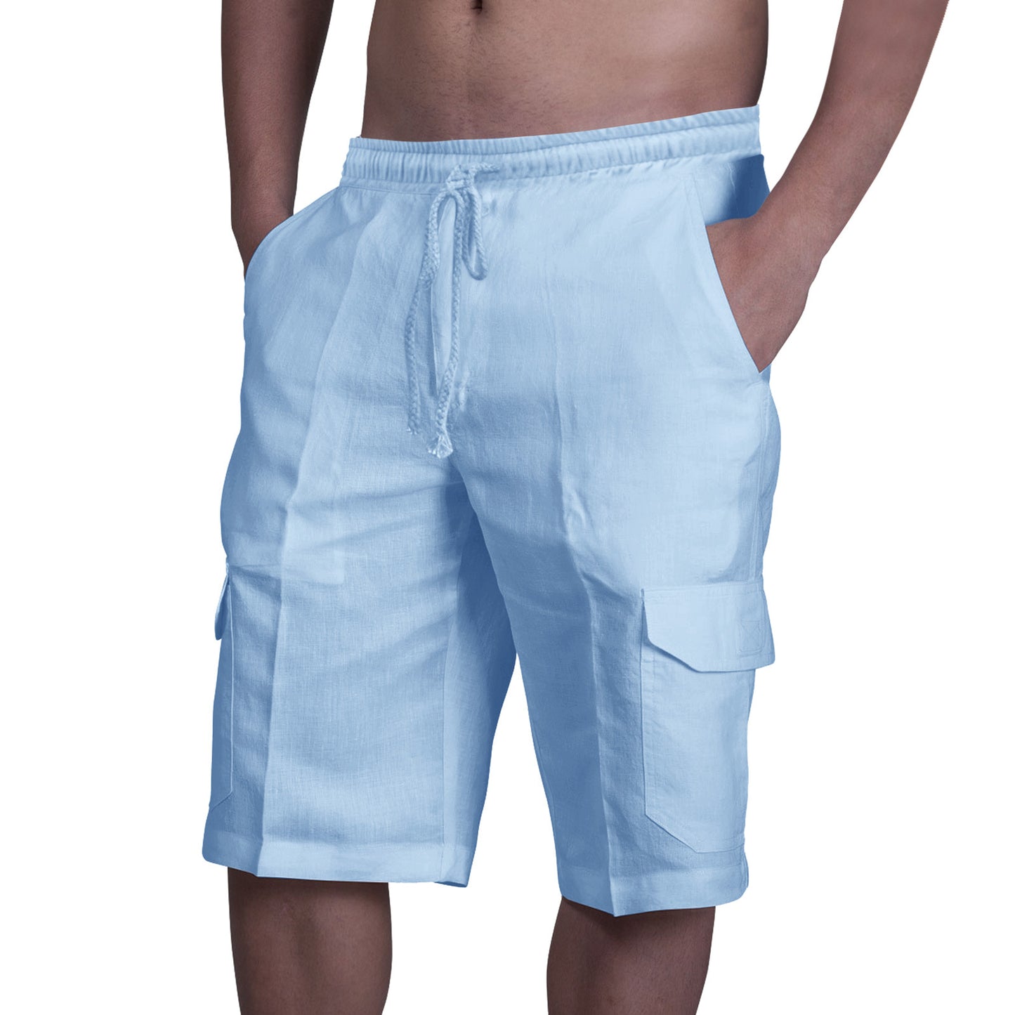 👖⛵【Kupte 1 a získáte 1 zdarma 🔥】【50-100kg】😍2025 nové pánské krátké plátěné cargo kalhoty větší velikosti, pánské plážové šortky se stahovací šňůrkou s mnoha kapsami