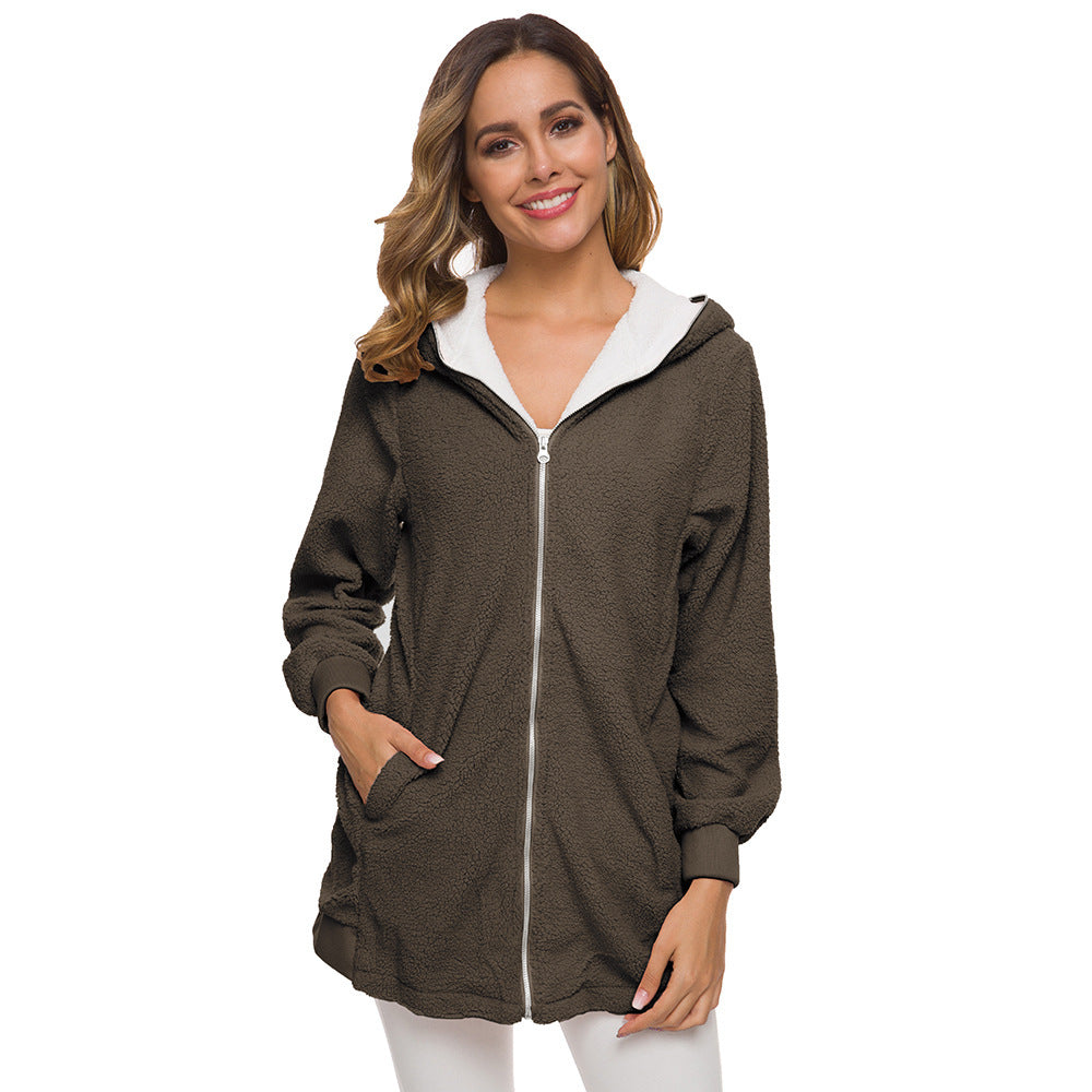 🐏🔥 Kedvezmény -39% 🔥【S-5XL】Női Sherpa kabát kapucnival és cipzárral