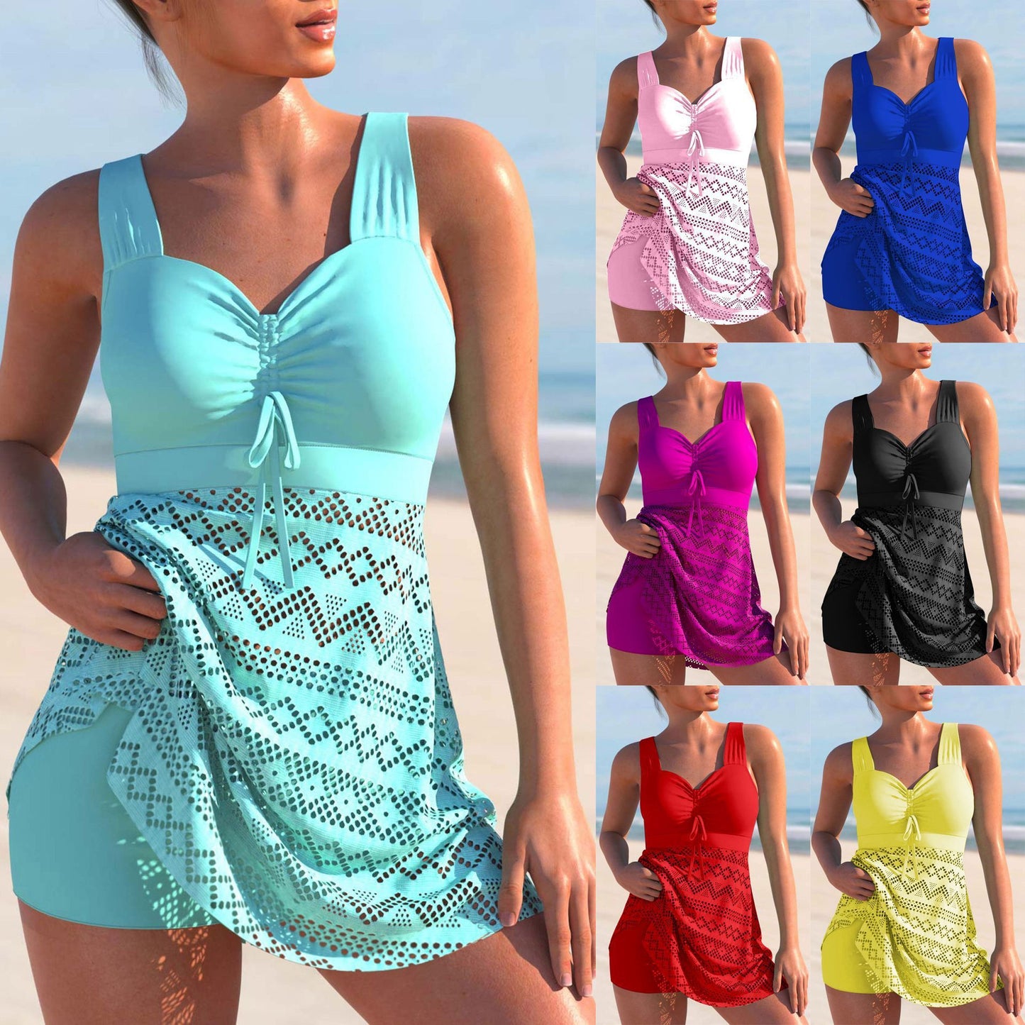 👙【Sleva 50 % 💥】【M–4XL】🏖️ Dámské dvoudílné bikiny s krajkovou síťovinou, ve větších velikostech, dostupné v 7 barvách