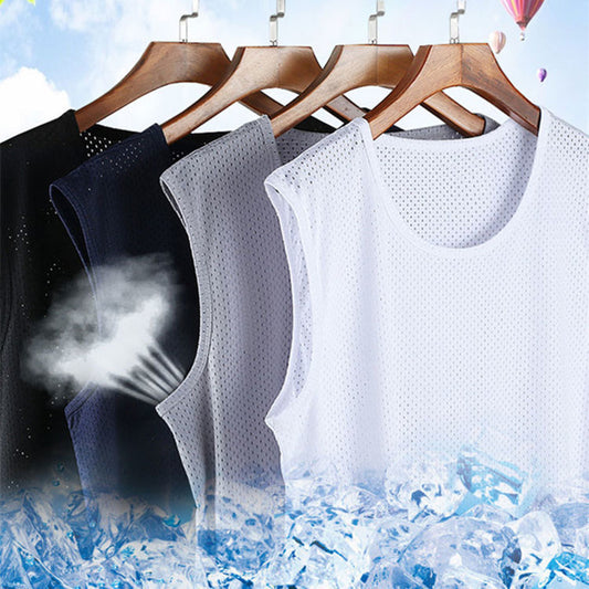 🆒💦【Kupte 1 a získejte 1 zdarma】【L–5XL】👉 Letní pánská sportovní vesta z ledového hedvábí s síťovaným vzorem, bez rukávů, lehké tričko