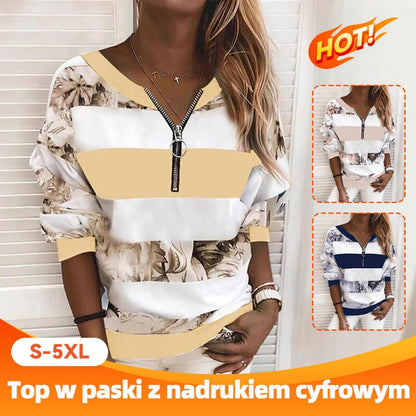 🔥🔥50% popusta🔥【S-5XL】Nova ženska ležerna majica s prugastim printom i patentnim zatvaračem iz 2026. ✅Plaćanje pouzećem