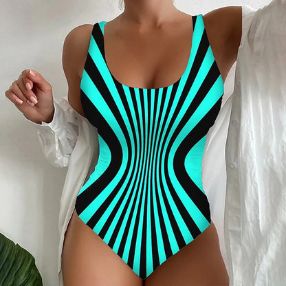 🥰【Snížení výprodejové ceny, časově omezená nabídka】🔥🔥【S~6XL】Sexy jednodílné plavky s pruhovaným vzorem -4072042