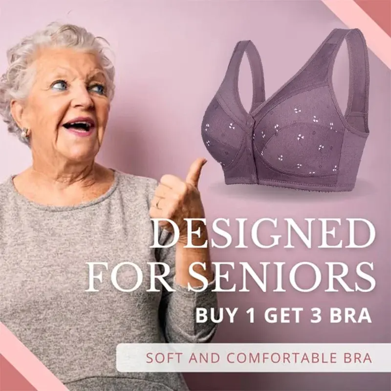 ✨【Kupte 1 a získejte 2 zdarma】💞[40-105kg]Elegantní bavlněná přední podprsenka s knoflíky pro ženy středního věku