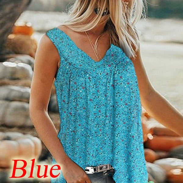 🎀【Sleva 50% ✨✨】【S–7XL】Dámský elegantní top bez rukávů s potiskem a výstřihem do V ve velkých velikostech
