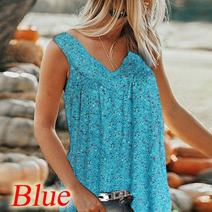 🎀【Sleva 50% ✨✨】【S–7XL】Dámský elegantní top bez rukávů s potiskem a výstřihem do V ve velkých velikostech