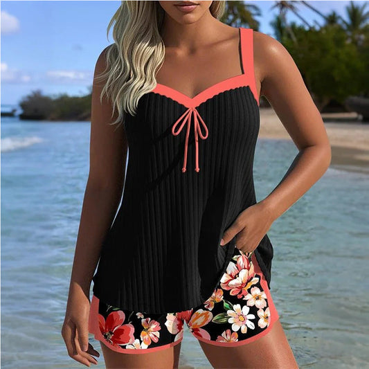 🔥【S-3XL】👙Souprava z potištěného vrchního dílu plavek a kraťasů