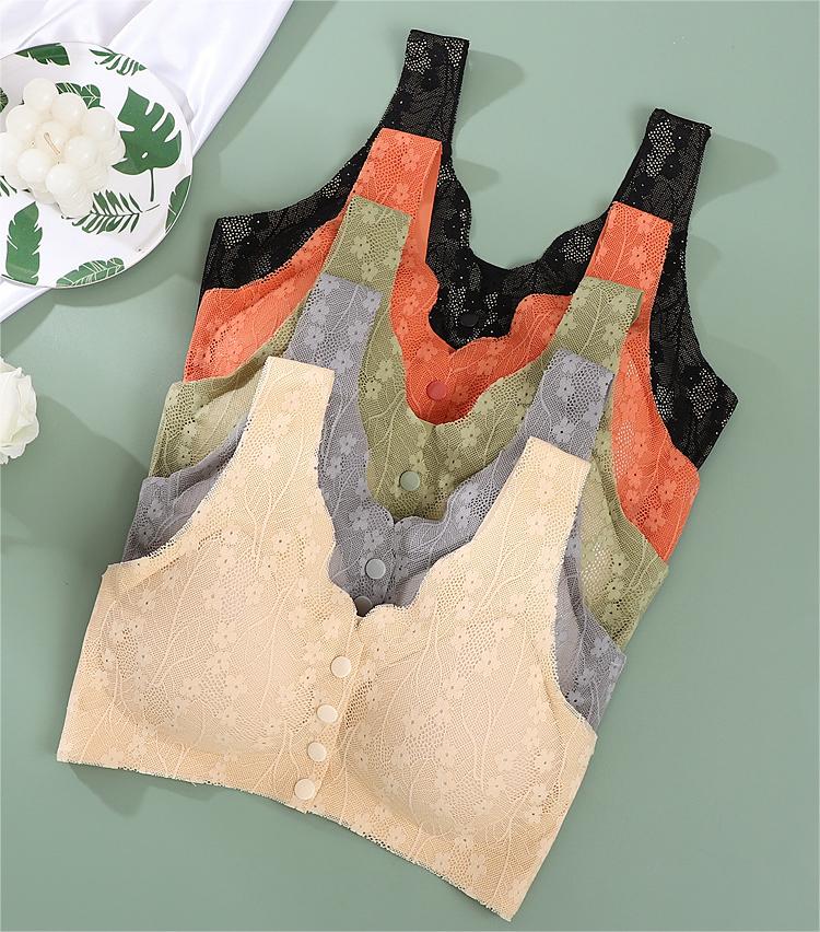 😍😍【50% zniżki】🎁💖【Zestaw 5 sztuk】Biustonosz damski bez stalowych fiszbin, zapięcie z przodu, bezszwowy jedwab lodowy