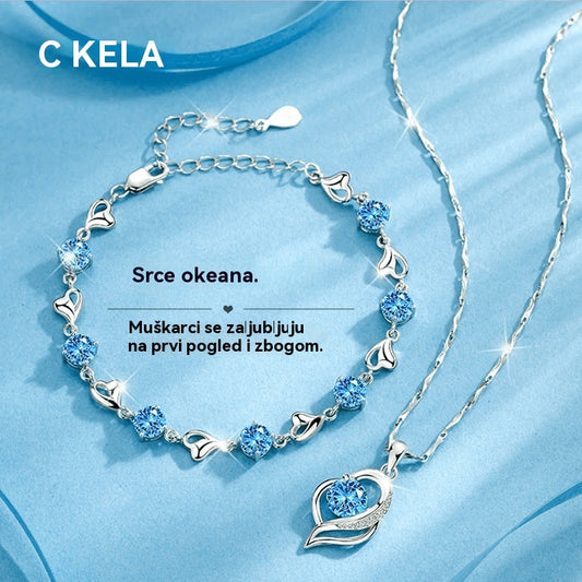 ✨✨【Купете 1, вземете 1 безплатно】💎💎Комплект гривна и колие от сребро 925 – Сърцето на океана ✅️Плащане при доставка