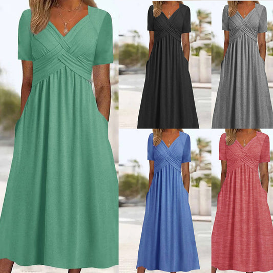 🔥✨【50% zniżki】【S-5XL】😍 Nowa bawełniana sukienka w dużym rozmiarze, swobodna, średniej długości 