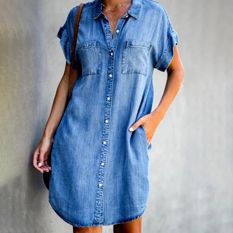 ✨✨【Sezónní sleva -50% 🔥】【S-5XL】Dámské volné džínové áčkové šaty