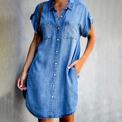 ✨✨【Sezónní sleva -50% 🔥】【S-5XL】Dámské volné džínové áčkové šaty