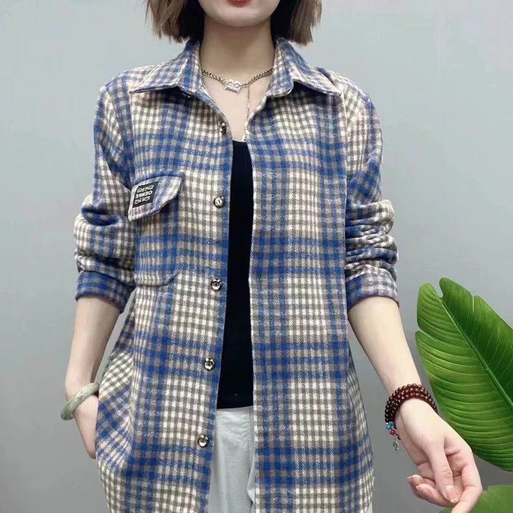 🐏Nová sleva -39%🔥【XL-5XL】Dámská kostkovaná košile z vlněné směsi, zateplená, ve větších velikostech s dlouhým rukávem