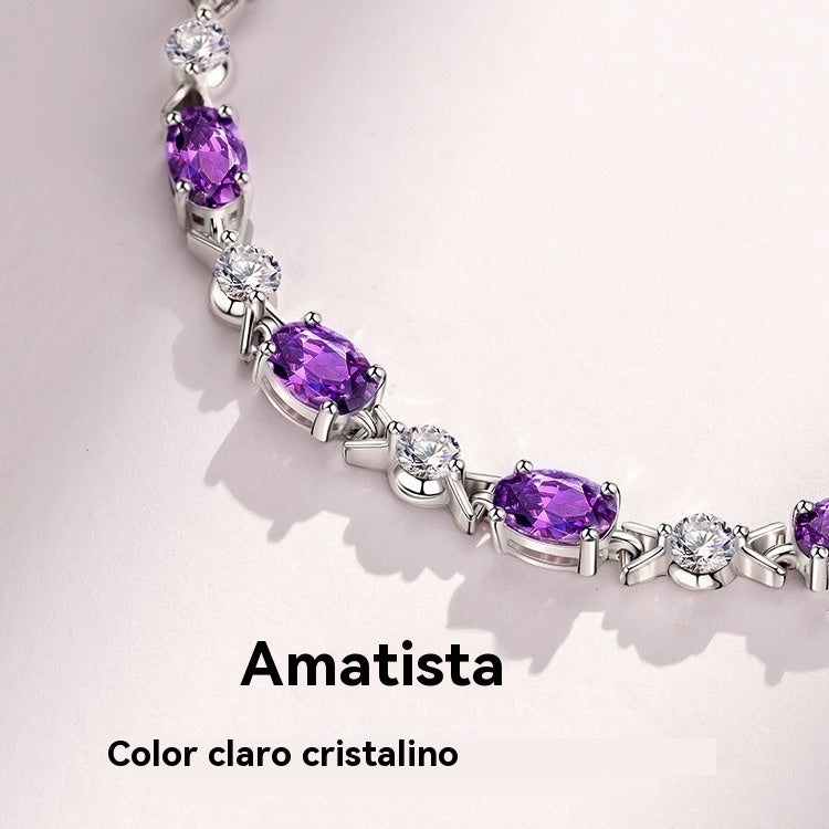 😀💜Pulsera con amatista morada elaborada en plata 925【Caja de regalo incluida】