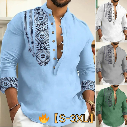 👔✨【50% zniżki 🥰】【S-3XL】🌴 Lato nowość 2025 Męska koszula z długim rękawem i kołnierzykiem ze stójką w większych rozmiarach 