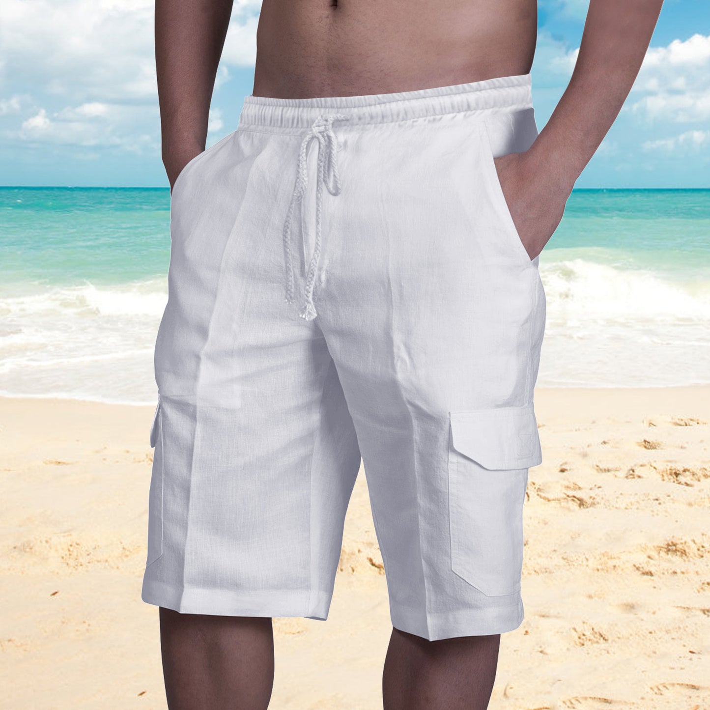 👖⛵【Kup 1, a 2 dostaniesz gratis 🔥】【50-100 kg】😍2025 Nowe męskie krótkie spodnie cargo z płótna plus size, męskie spodenki plażowe ze ściągaczem i wieloma kieszeniami