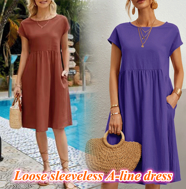 🌈💃【Sleva 50 %】【S–2XL】😍 Letní dámské šaty ve větších velikostech, volný OL styl, áčkový střih, kulatý výstřih