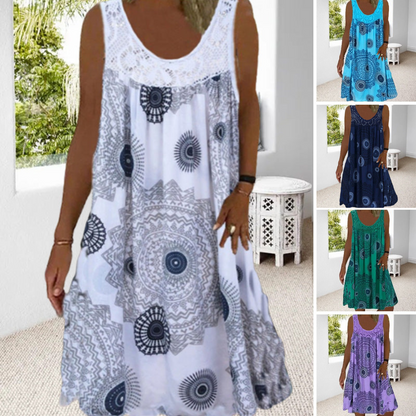 🌈🌴【Kup 1 a 1 zdarma🔥】【S-5XL】💋👗 Volné šaty bez rukávů s ramínky Volné šaty s potiskem pro větší velikosti, 9 barev
