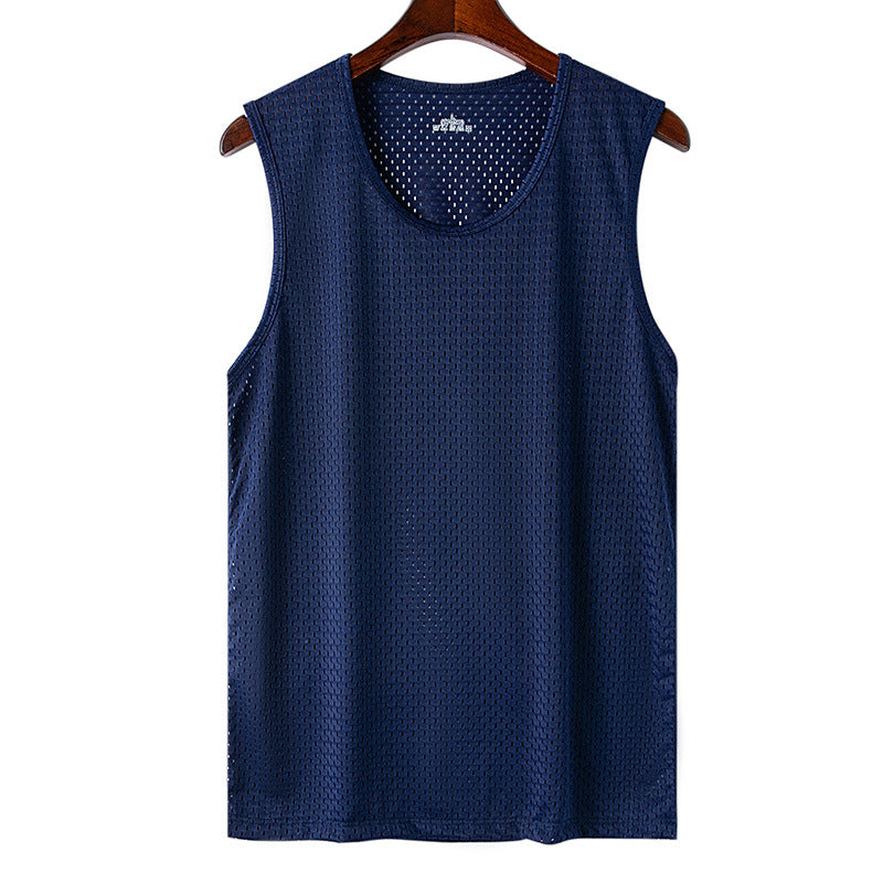 🆒💦【Kupte 1 a získejte 1 zdarma】【L–5XL】👉 Letní pánská sportovní vesta z ledového hedvábí s síťovaným vzorem, bez rukávů, lehké tričko