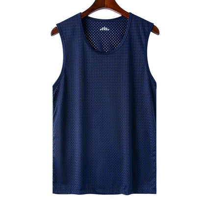 🆒💦【Kupte 1 a získejte 1 zdarma】【L–5XL】👉 Letní pánská sportovní vesta z ledového hedvábí s síťovaným vzorem, bez rukávů, lehké tričko