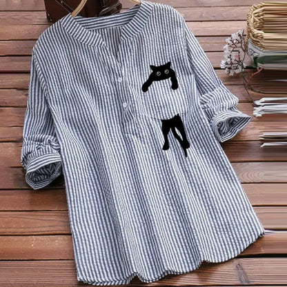 ✨🌿【Omezené skladové zásoby🔥】【S-3XL】2025 Jaro Nová móda Neformální košile pro kočky s výstřihem do V -4089807