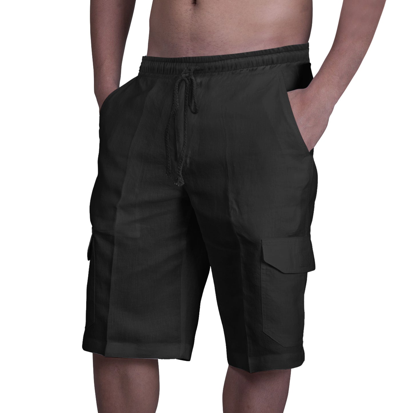 👖⛵【Kup 1, a 2 dostaniesz gratis 🔥】【50-100 kg】😍2025 Nowe męskie krótkie spodnie cargo z płótna plus size, męskie spodenki plażowe ze ściągaczem i wieloma kieszeniami