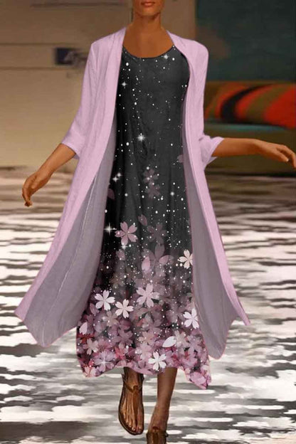 🌻 Sleva -42% 🔥🔥【S-5XL】Nové dámské maxi šaty s květinovým potiskem Dvoudílné šaty s kulatým výstřihem