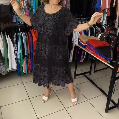 🌴🌈【50% sleva 🔥】【S-5XL】😍💋Letní dámské krátké šaty velikosti plus, ležérní splývavé šaty s potiskem a kulatým výstřihem.