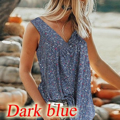 🎀【Sleva 50% ✨✨】【S–7XL】Dámský elegantní top bez rukávů s potiskem a výstřihem do V ve velkých velikostech