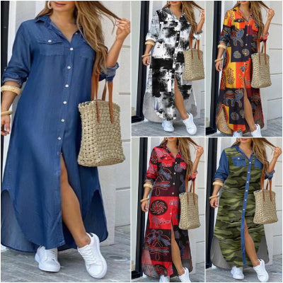 💃💖【Sleva 50 % 🔥】【S–5XL】😍 Nové košilové šaty s dlouhými rukávy ve větších velikostech, moderní styl, k dispozici v 11 barvách