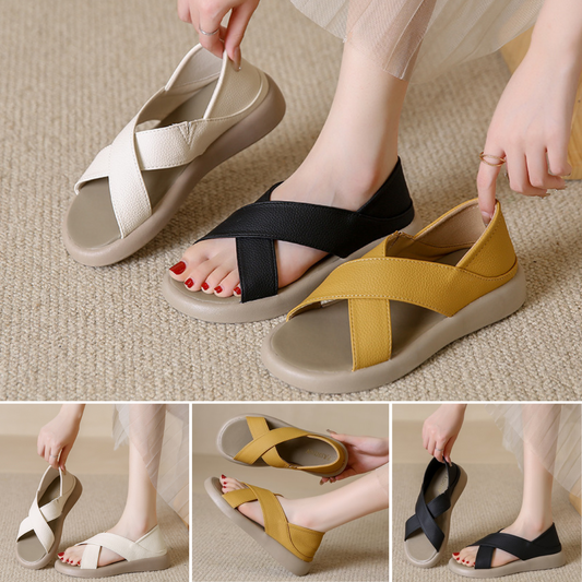 💖👡【🔥55% sleva】【35-42】Ploché římské sandály z pravé kůže, pohodlné a ležérní