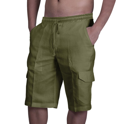 👖⛵ 50% zľava 🔥【50–100 kg】Мъжки ленени карго шорти с връзки за стягане и множество джобове ✅️Плащане при доставка