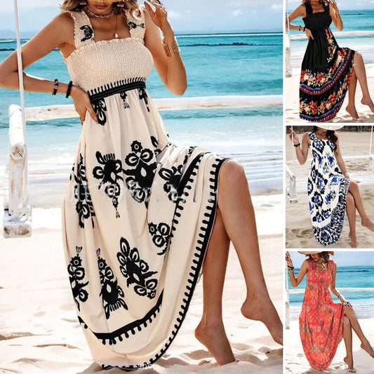 🏖️【50% kedvezmény ✨】【S-8XL】💃 Lenge nyári pántos ruha mintával, tökéletes strandra
