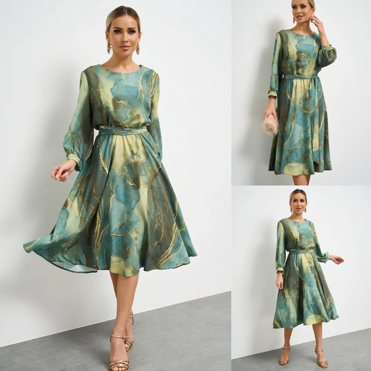 🌿Szezonvégi kiárusítás👗 Elegáns zöld ruha hosszú ujjakkal és szoknyával 🌸