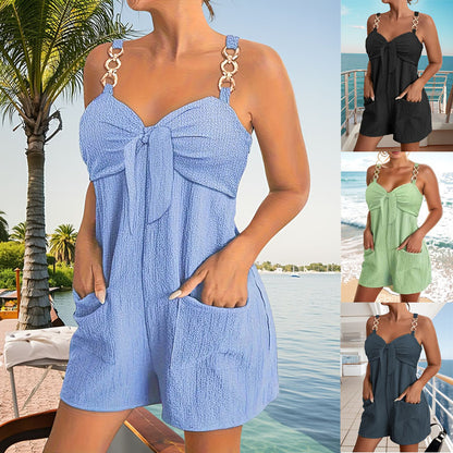 🎀👖【Letní novinka – Sleva 50 % 🔥】【S–2XL】Dámská letní kombinéza s ramínky a ozdobnými kroužky