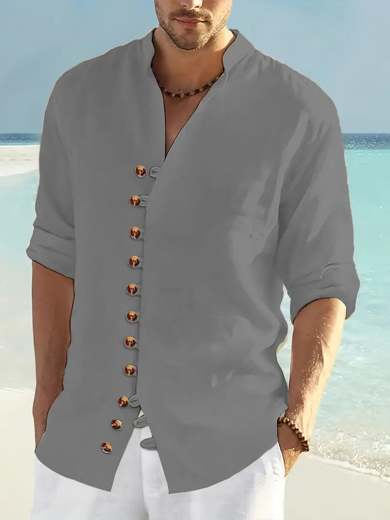 🌈🌴👔【50% sleva 🔥】【S-3XL】😍😍 Pánská letní lněná a bavlněná košile s dlouhým rukávem, ležérní a volný střih ve větších velikostech