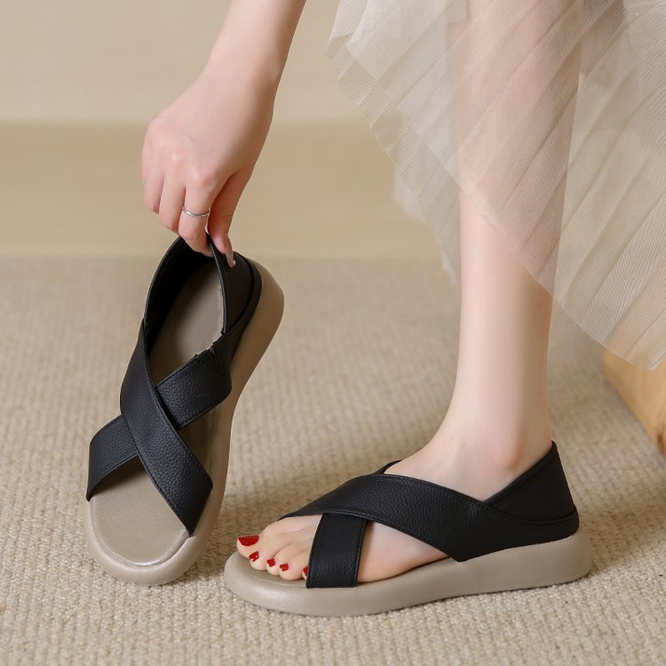 💖👡【🔥55% sleva】【35-42】Ploché římské sandály z pravé kůže, pohodlné a ležérní