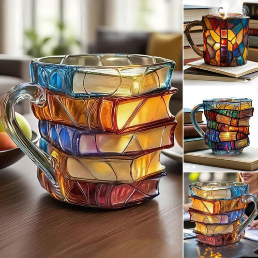 ☕【-50% kedvezmény 🔥】📚3D festett könyv alakú kávésbögr