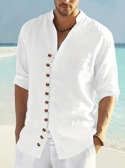 🌈🌴👔【50% sleva 🔥】【S-3XL】😍😍 Pánská letní lněná a bavlněná košile s dlouhým rukávem, ležérní a volný střih ve větších velikostech