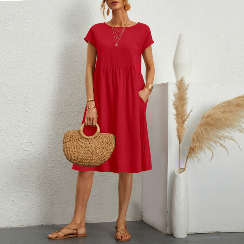 🌈💃【Sleva 50 %】【S–2XL】😍 Letní dámské šaty ve větších velikostech, volný OL styl, áčkový střih, kulatý výstřih