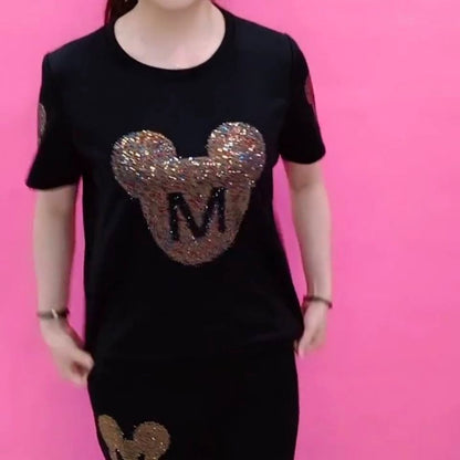 🔥🎁【M-4XL】💥 Výprodej💥 Dámský top s krátkým rukávem a kalhoty